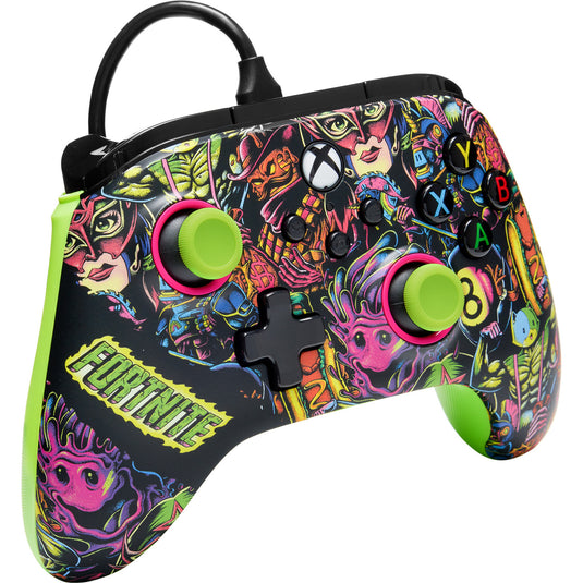 Powera advantage controller met kabel voor de xbox series x|s - fortnite: glow (neongroen, xbox series x|s, xbox one, pc)