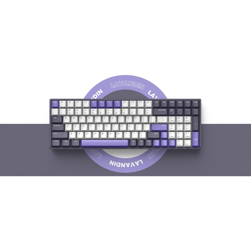 Load image into Gallery viewer, Iqunix f97 lavandin wireless mechanical keyboard, gaming toetsenbord (lavendel, us lay-out, cherry mx silent red, rgb leds, 96%, hot-swappable, pbt, 2.4ghz | bluetooth 5.1 | usb-c)
