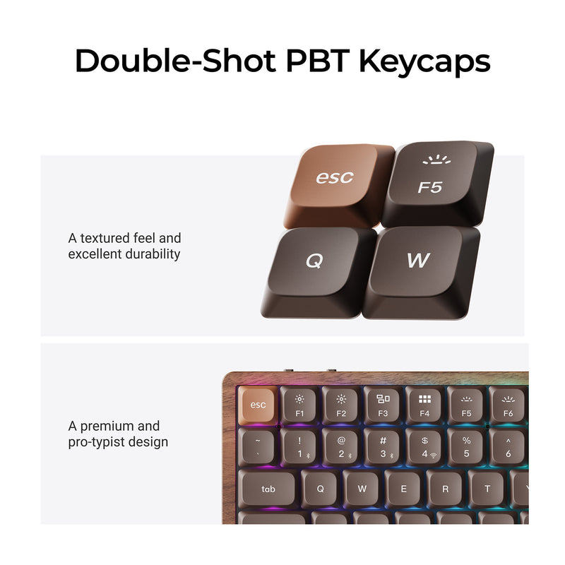 Afbeelding laden in galerijviewer, Keychron k3 max-h3w all-wood special edition rgb mechanisch toetsenbord (houtkleur, us lay-out (qwerty), milk pom brown, 75%, rgb leds, double-shot pbt, hot swap, 2.4ghz | bluetooth 5.1 | usb-c)

