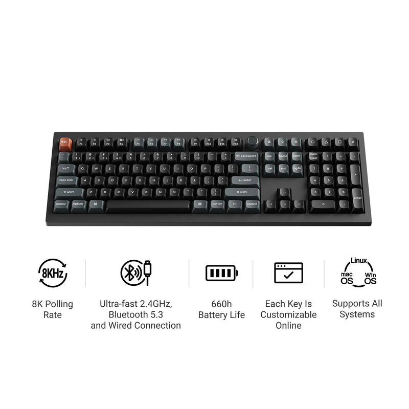 Load image into Gallery viewer, Keychron v6 ultra 8k wireless custom mechanical keyboard (zwart, us lay-out (qwerty), silk pom brown, 100%, rgb, hot swap, 2.4 ghz | bluetooth 5.3 | usb-c)
