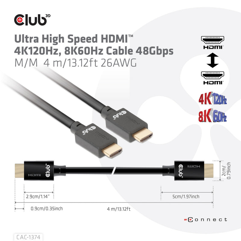 Load image into Gallery viewer, Club 3d gecertificeerde ultra high speed hdmi 2.1 kabel (zwart, 4 meter, 8k)
