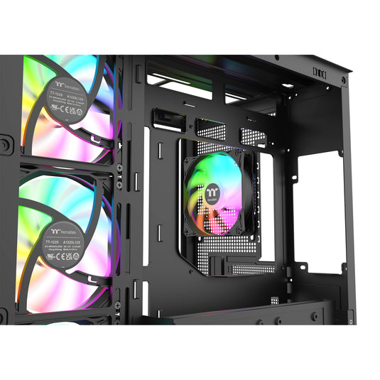 Thermaltake view 380 ws argb midi tower behuizing (zwart houtkleur | 2x usb-a | 1x usb-c | rgb | tempered glass)