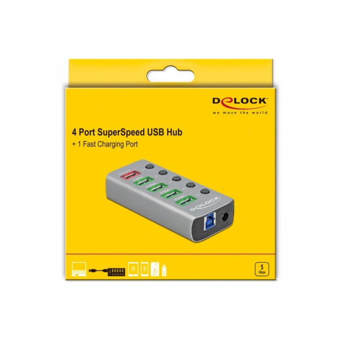 Load image into Gallery viewer, Delock 4-port usb 3.2 gen 1 usb-hub (grijs)
