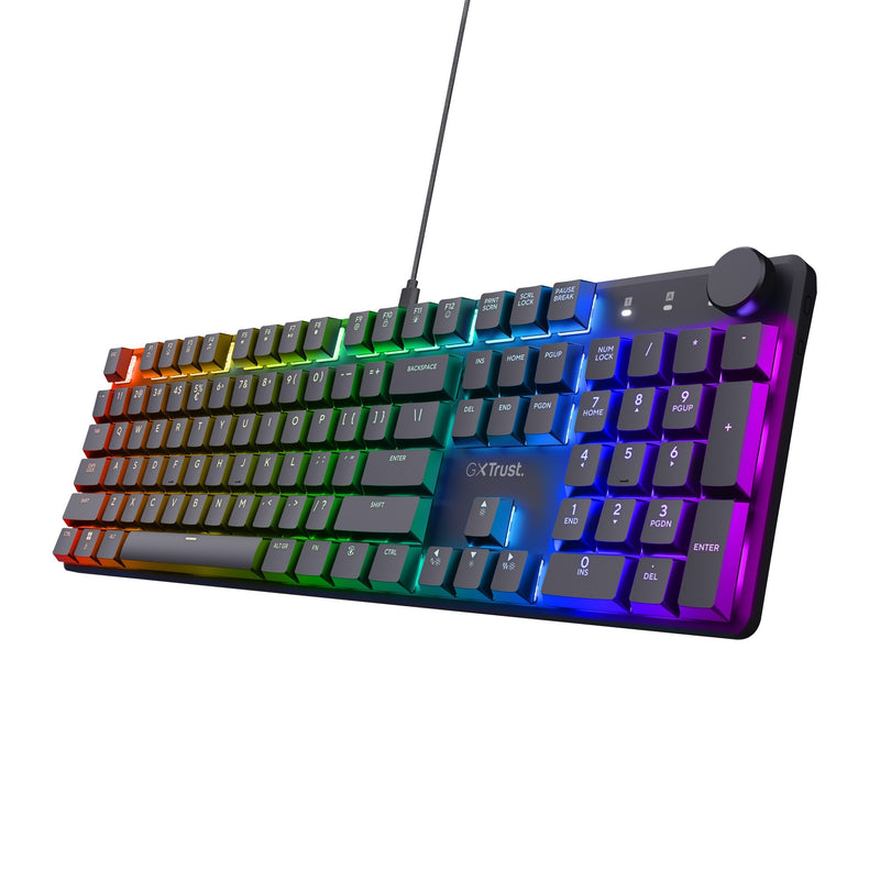 Load image into Gallery viewer, Trust gxt 866 torix mechanisch gaming toetsenbord (zwart, us lay-out (qwerty), huano red, 100%, rgb)
