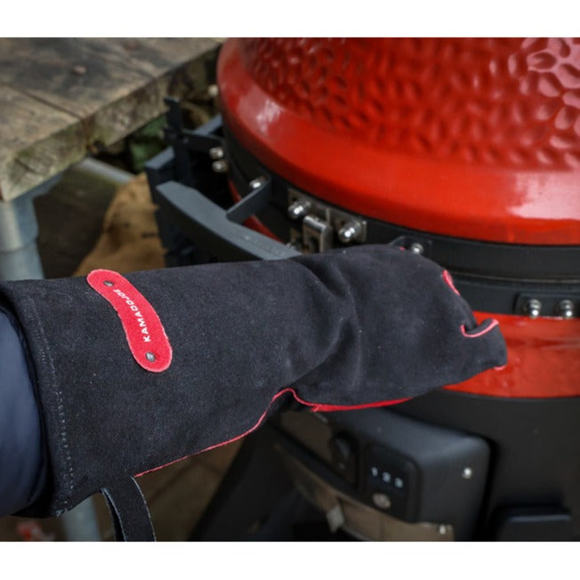 Load image into Gallery viewer, Kamado joe leather gloves handschoen (zwart rood)
