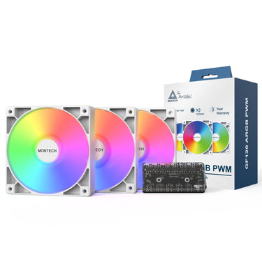 Montech gf120 argb pwm 3 in 1 pack case fans (wit, 3 stuks, 120 x 120 x 25 mm)