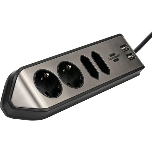 Brennenstuhl estilo hoekstekkerdoos 4-voudig stekkerdoos (zwart roestvrij staal, 2x usb)