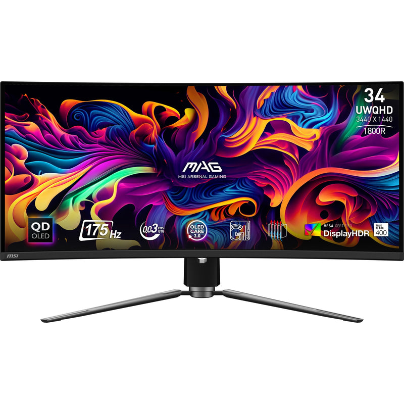 Load image into Gallery viewer, Msi mag 341cqp qd-oled 34 curved ultrawide gaming monitor (zwart, 2x hdmi, displayport, 2x usb-a, usb-b, usb-c, 175 hz)
