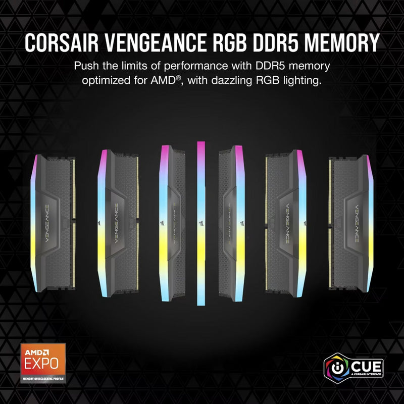 Load image into Gallery viewer, Corsair vengeance rgb 32 gb ddr5-6000 (2x 16 gb) werkgeheugen (zwart, cmh32gx5m2d6000z38, xmp, expo)
