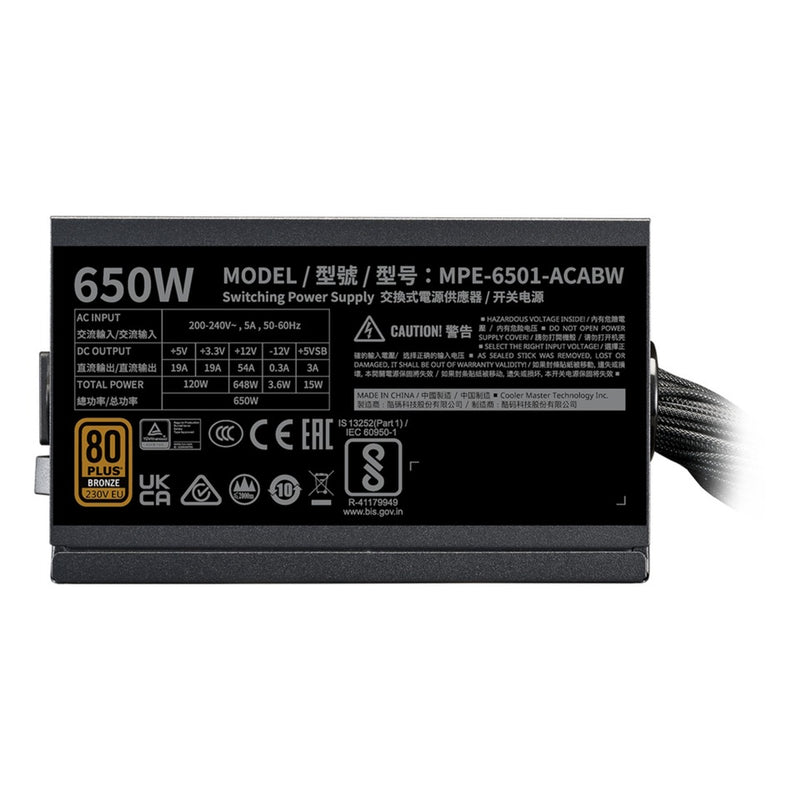 Load image into Gallery viewer, Cooler master mwe 650 bronze v3 650 watt voeding (zwart, 4x pcie)
