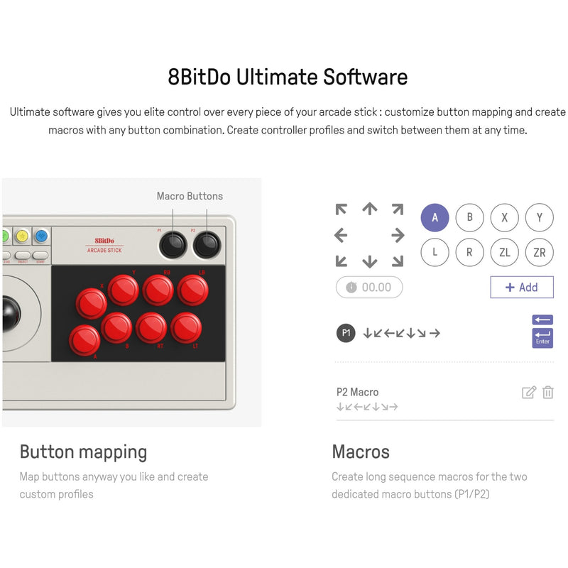 Load image into Gallery viewer, 8bitdo arcade stick joystick (grijs, switch 1, switch 2, pc, bluetooth 2.4g usb-c)

