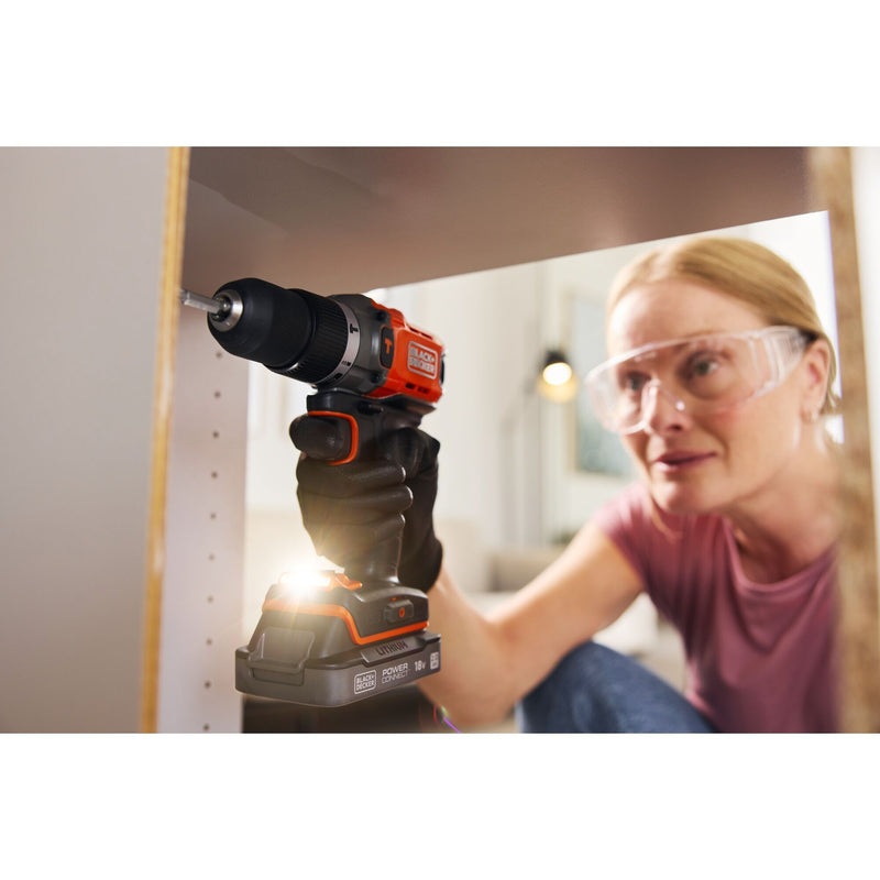 Load image into Gallery viewer, Black+decker 18v 2.0ah schroefklopboormachine (zwart oranje, accu en oplader inbegrepen.)
