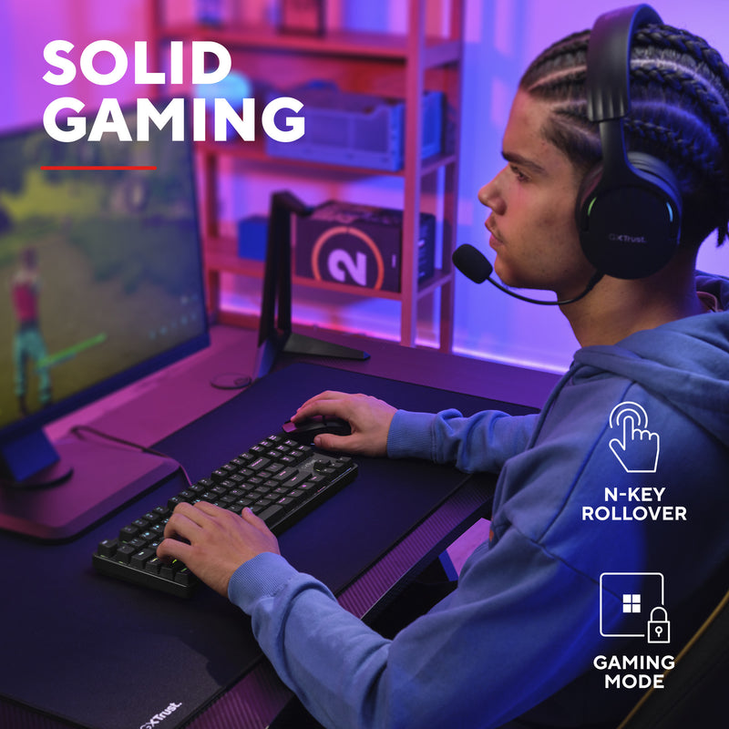 Load image into Gallery viewer, Trust gxt 864 cada compact mechanisch tkl-gamingtoetsenbord (zwart, us lay-out (qwerty), huano brown, rgb)
