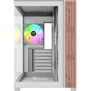 Thermaltake view 380 ws argb snow midi tower behuizing (wit houtkleur | 2x usb-a | 1x usb-c | rgb | tempered glass)