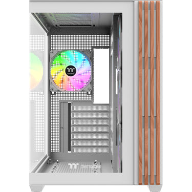 Thermaltake view 380 ws argb snow midi tower behuizing (wit houtkleur | 2x usb-a | 1x usb-c | rgb | tempered glass)