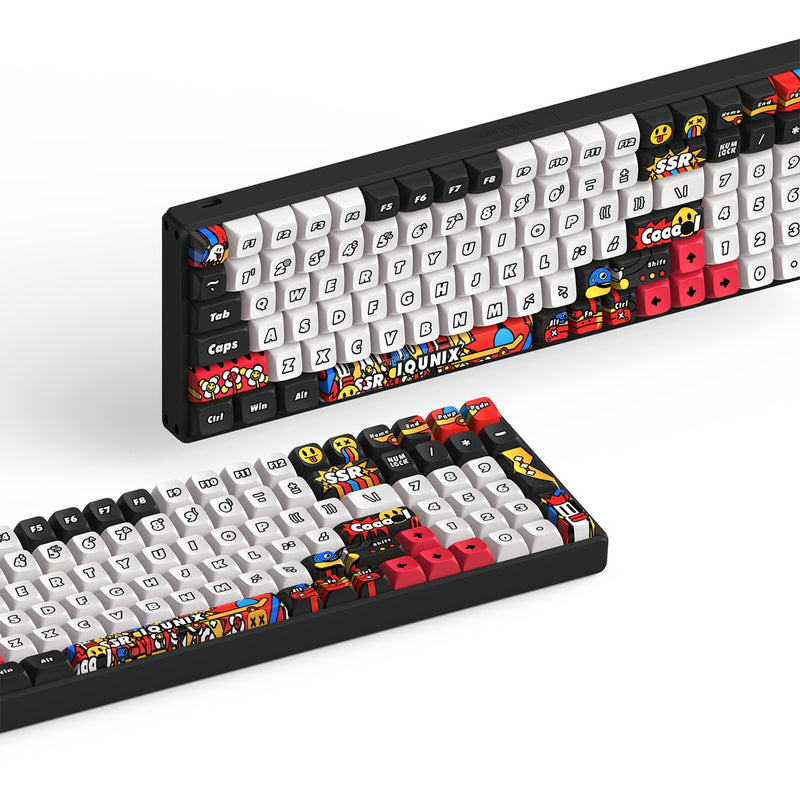 Load image into Gallery viewer, Iqunix f97 graffiti diary wireless mechanical keyboard, gaming toetsenbord (zwart wit, us lay-out, cherry mx red, rgb leds, 96%, hot-swappable, pbt, 2.4ghz | bluetooth 5.1 | usb-c)
