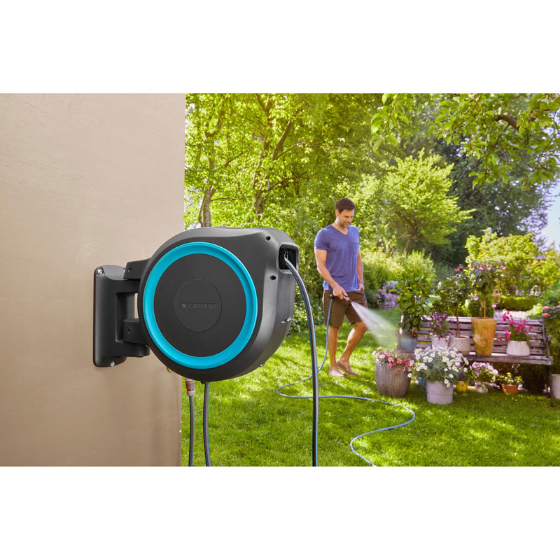 Load image into Gallery viewer, Gardena wandslangenbox rollup m l slanghaspel (grijs turquoise, 18620-20, 25 m)
