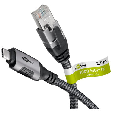 Goobay netwerkadapter usb-c 3.2 gen1 naar rj-45 (zwart zilver, 2 meter)