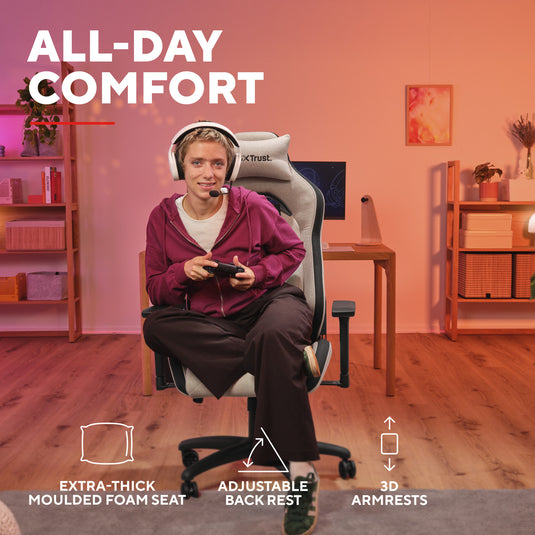 Trust gxt 723b ruya comfortabele stoffen gamingstoel