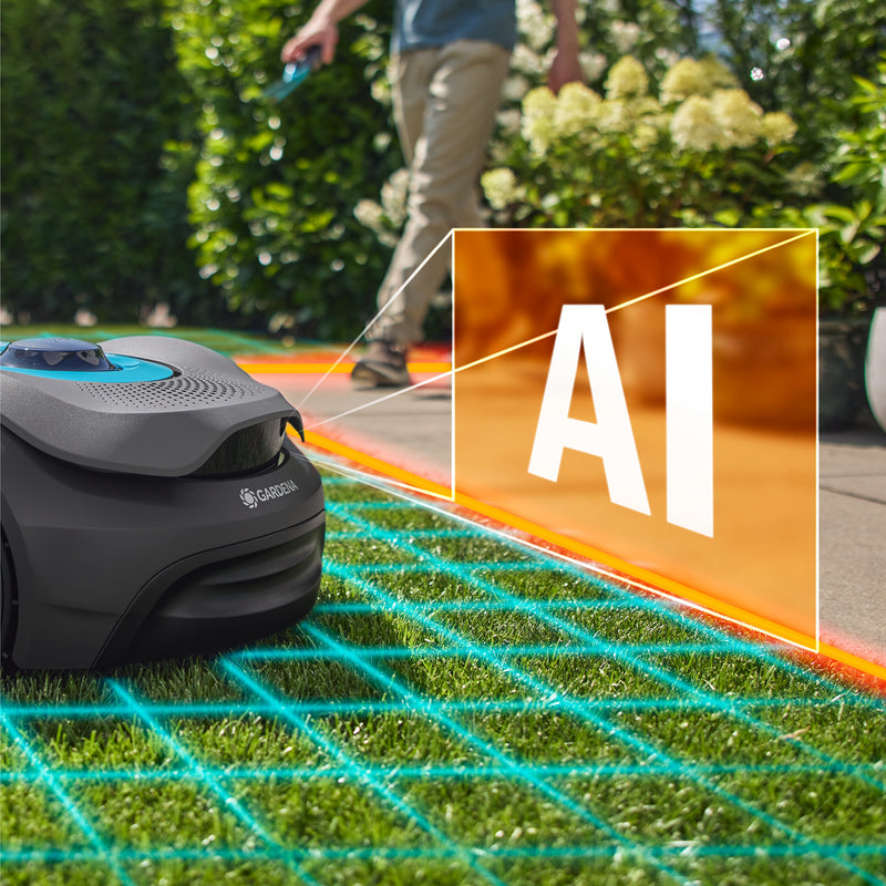 Load image into Gallery viewer, Gardena smart sileno sense 400 m² robotmaaier (grijs turquoise, 19941-26, li-ion accu + basisstation inbegrepen, grensdraadvrije technologie)
