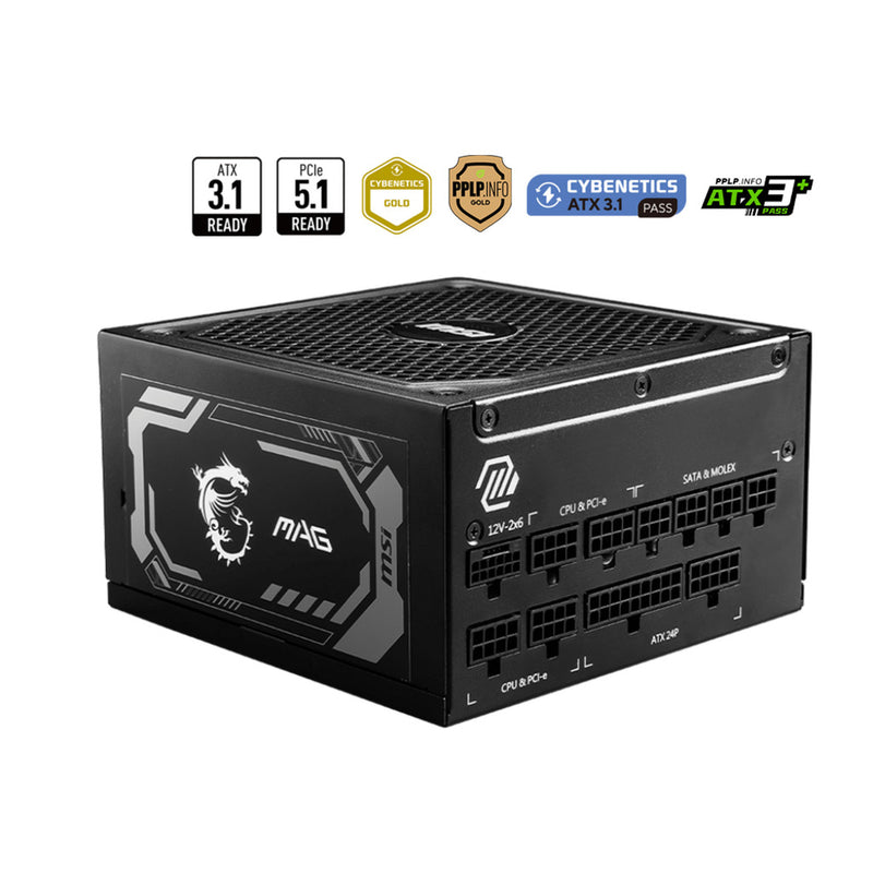 Load image into Gallery viewer, Msi mag a1250gl pcie5 modulaire 1250 watt voeding (zwart, 1x 12v-2x6, 4x pcie)
