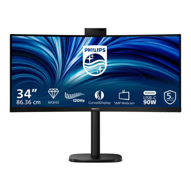 Philips 34b2u3600ch 34 curved ultrawide monitor (zwart, 2x hdmi, displayport, 3x usb-a, usb-b, usb-c, rj-45)