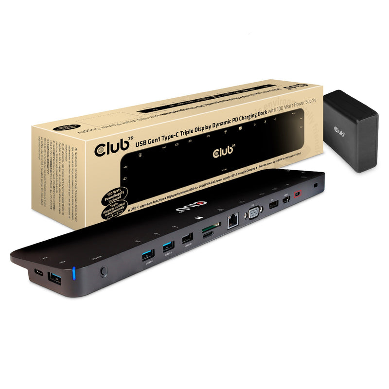 Load image into Gallery viewer, Club 3d usb-c 3.2 gen1 triple display dynamic pd dockingstation (zwart, 100 w)
