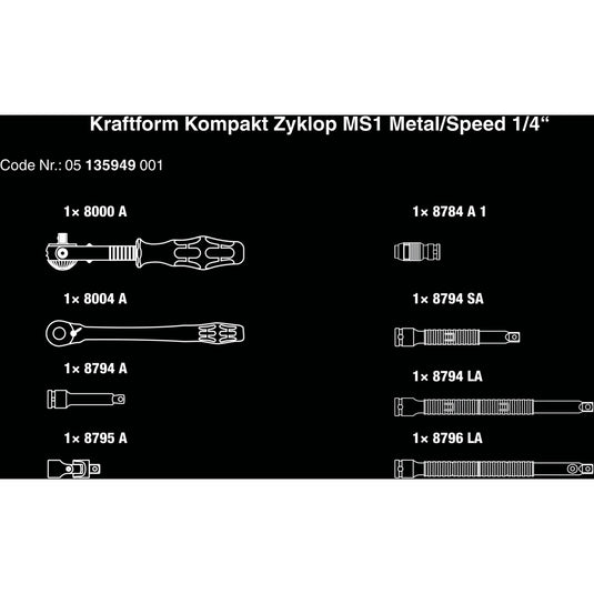Wera kraftform compact zyklop ms1 metal speed ratel, 1 4 (zwart groen, 2-delig)
