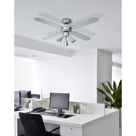Bestron dlhb42s plafondventilator met verlichting (zilver donkerblauw, ø 102 cm | met zomer- winterfunctie | 3x gu10 ledlampjes)