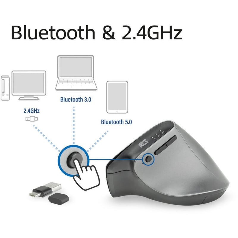 Load image into Gallery viewer, Act connectivity draadloze ergonomische muis met bluetooth en usb-c usb-a (zilver zwart, 1000 - 2400 dpi)
