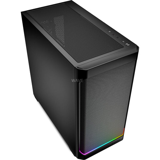 Sharkoon mk4 rgb strip mini tower behuizing (zwart | 2x usb-a | 1x usb-c | rgb)