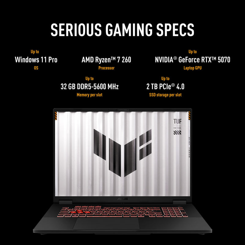 Load image into Gallery viewer, Asus tuf gaming a18 fa808up-s8011w 18 gaming laptop (zwart grijs | r7 260 | rtx 5070 | 16 gb | 1 tb ssd)
