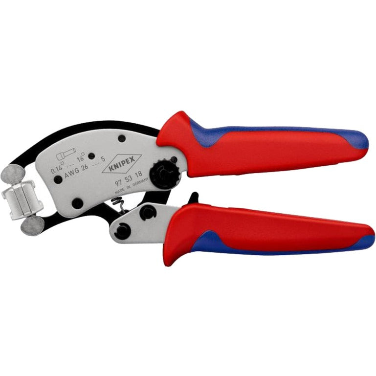 Load image into Gallery viewer, Knipex twistor 16 zelfinstellende krimptang voor adereindhulzen (rood blauw, met draaibare krimpkop)
