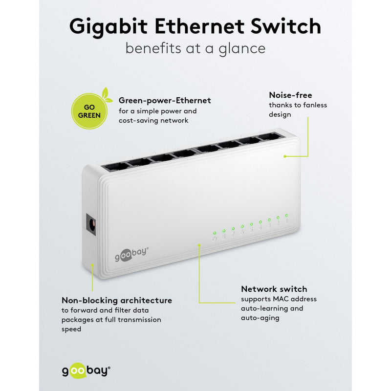 Load image into Gallery viewer, Goobay 8-poort gigabit ethernet switch (wit)
