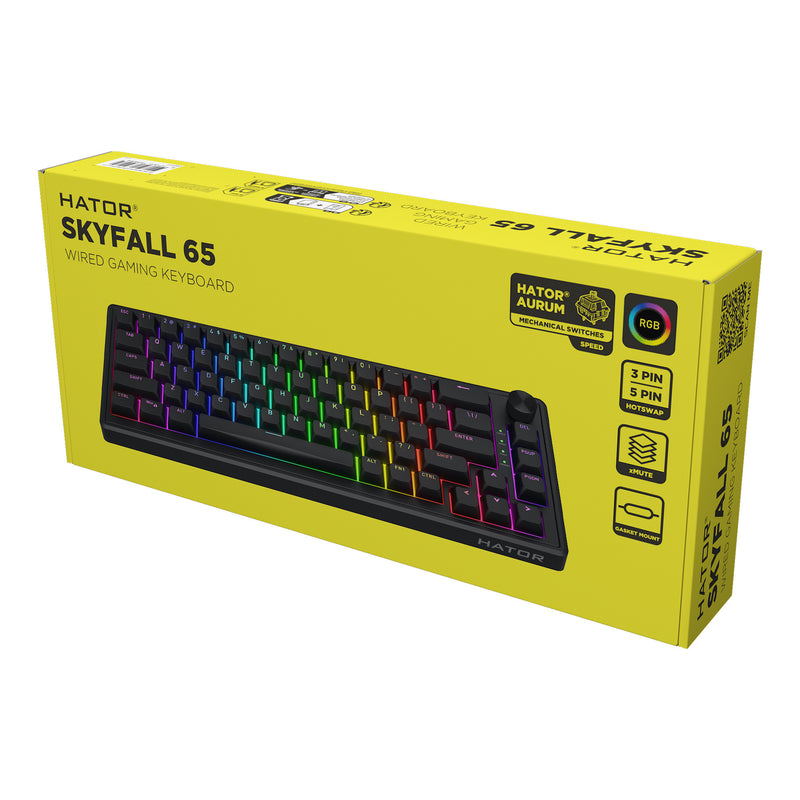 Load image into Gallery viewer, Hator skyfall wired rgb mechanisch gaming toetsenbord (zwart, us lay-out (qwerty), hator aurum sterling, 65%, rgb, double shot abs, hot-swap)
