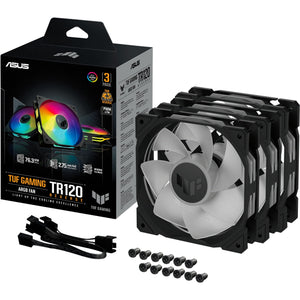 Asus tuf gaming tr120 argb reverse case fans (zwart transparant, 3 stuks, 120 x 120 x 28 mm)