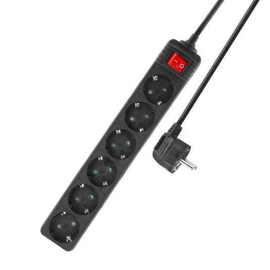 Act connectivity stekkerdoos met lichtgevende schakelaar, 6 sockets, 3 m, zwart stekkerdoos (zwart)