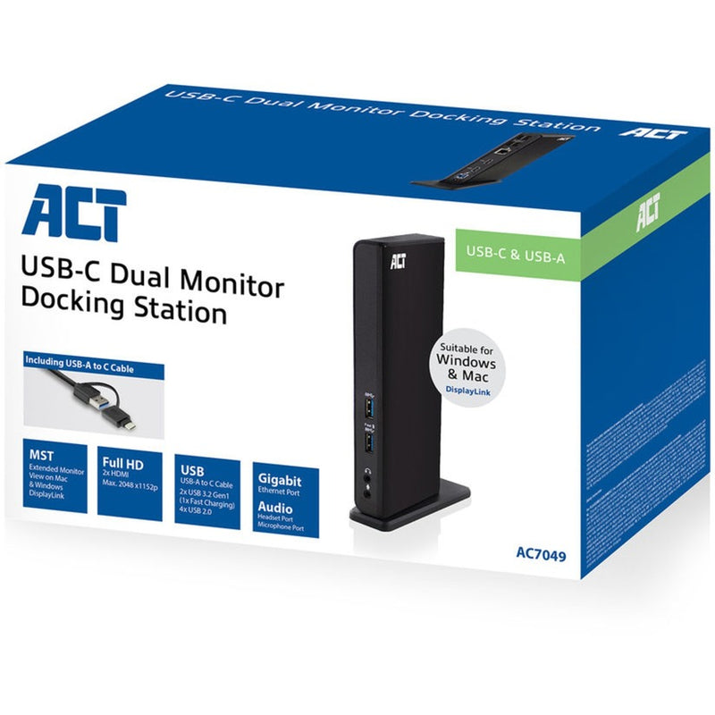 Load image into Gallery viewer, Act connectivity usb-c of usb-a dual monitor docking station (zwart)
