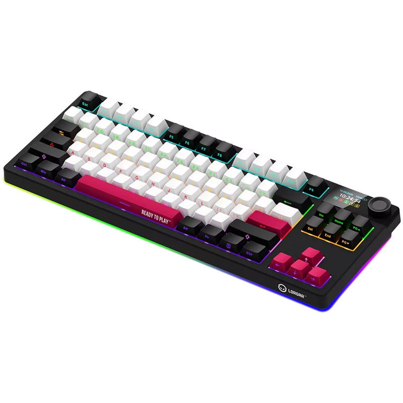 Load image into Gallery viewer, Lorgar kbp70tklw rgb mechanisch gaming toetsenbord (zwart, us lay-out (qwerty), logar toxic purple, 80% (tkl), rgb, hot-swappable, pbt double-shot, bluetooth | 2.4ghz | usb)

