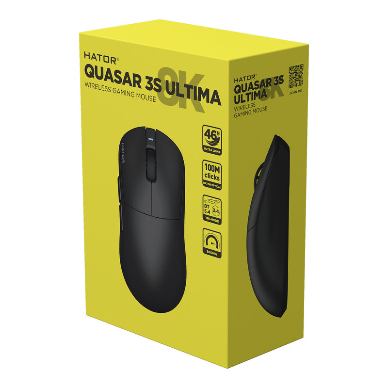 Load image into Gallery viewer, Hator quasar 3s ultima 8k wireless gaming muis (zwart, 30 000 dpi, 2.4 ghz bluetooth usb)
