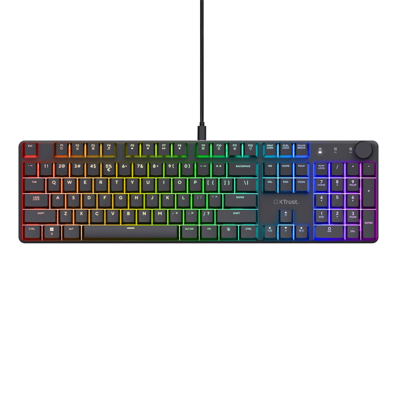 Load image into Gallery viewer, Trust gxt 866 torix mechanisch gaming toetsenbord (zwart, us lay-out (qwerty), huano red, 100%, rgb)
