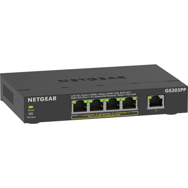 Netgear 5-port gigabit ethernet poe+ unmanaged switch (gs305pp) (zwart)