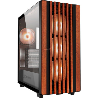 Sharkoon rebel c70g rgb midi tower behuizing (zwart houtkleur | 2x usb-a | 1x usb-c | rgb | tempered glass)