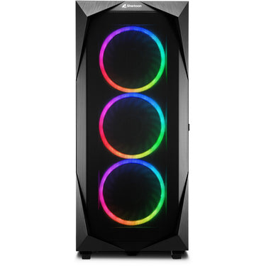 Sharkoon rev300 midi tower behuizing (zwart | 4x usb-a | 1x usb-c | rgb | tempered glass)