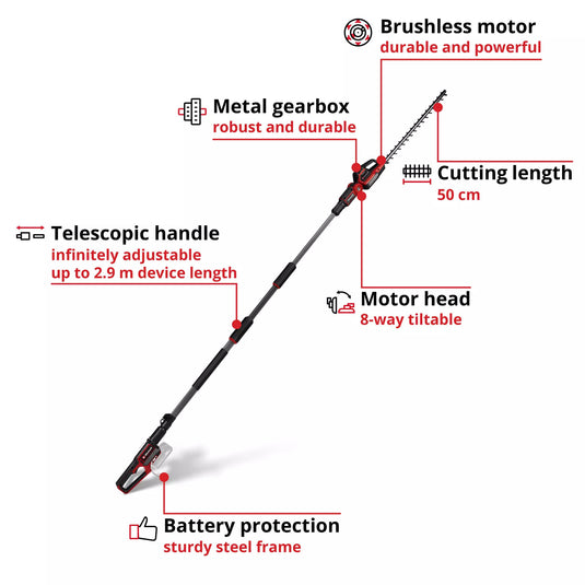 Einhell accu telescoop heggenschaar gp-hh 18 50 li t bl-solo (rood zwart, accu en oplader niet inbegrepen)