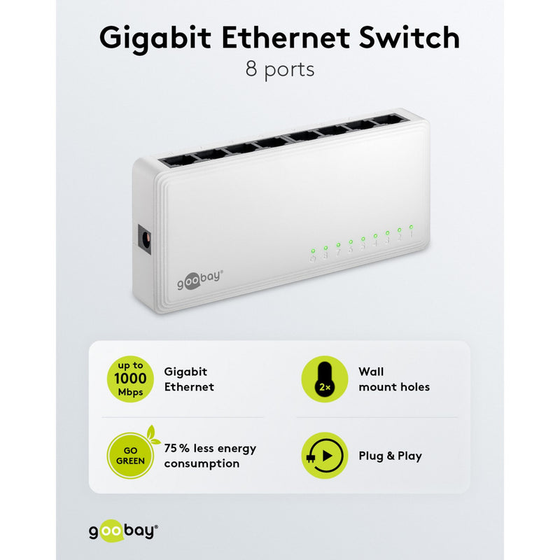 Load image into Gallery viewer, Goobay 8-poort gigabit ethernet switch (wit)
