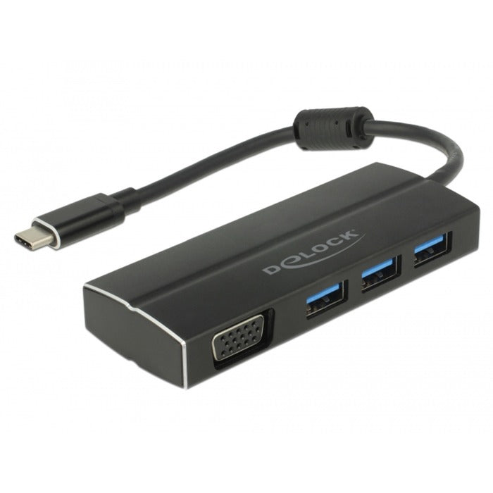 Load image into Gallery viewer, Delock usb-c 3.1 > 3x usb-a 3.0 + 1x vga usb-hub (zwart, 0,15 meter)
