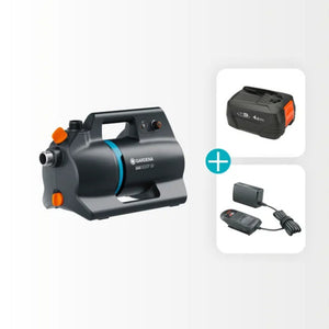 Gardena accu besproeiingspomp 3000 silent 18v p4a gebruiksklare set incl. accu en oplader (donkergrijs turquoise, 14610-20 | pomp | accu | lader)