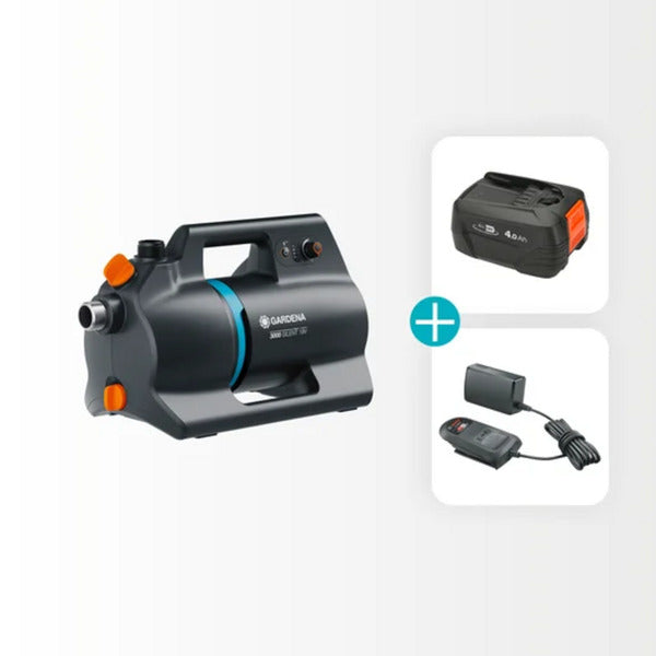Load image into Gallery viewer, Gardena accu besproeiingspomp 3000 silent 18v p4a gebruiksklare set incl. accu en oplader (donkergrijs turquoise, 14610-20 | pomp | accu | lader)
