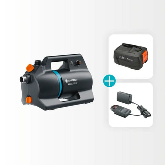 Gardena accu besproeiingspomp 3000 silent 18v p4a gebruiksklare set incl. accu en oplader (donkergrijs turquoise, 14610-20 | pomp | accu | lader)